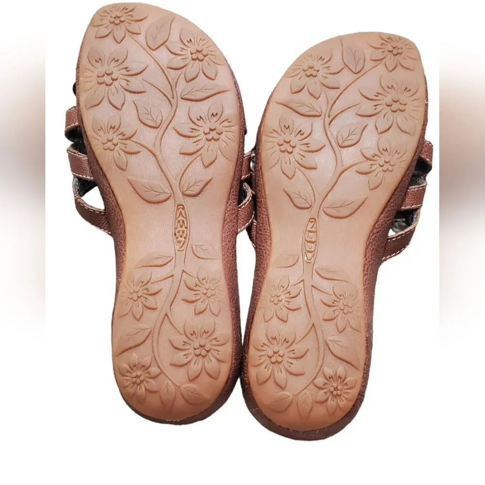 Keen Brown Leather Slide Sandals